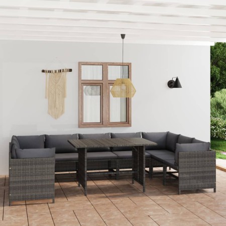 Set de muebles de jardín 10 pzas y cojines ratán sintético gris en Conjuntos de jardín | Comprar online en Foru.es