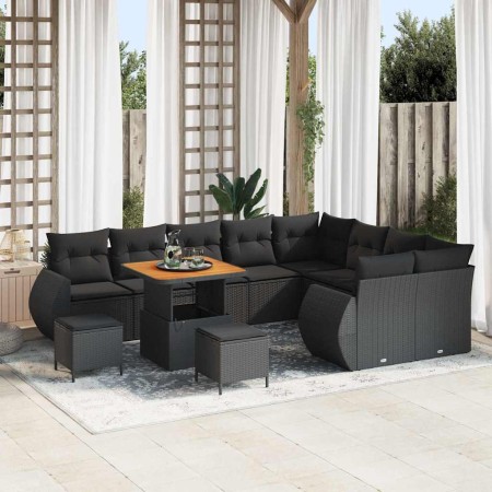 Conjunto de sofá de jardín 12 pcs Negro Rattan de Poliéster en Sofás de exterior | Comprar online en Foru.es