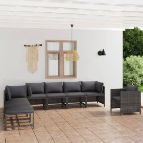 Set de muebles de jardín 8 pzas y cojines ratán sintético gris en Conjuntos de jardín | Comprar online en Foru.es