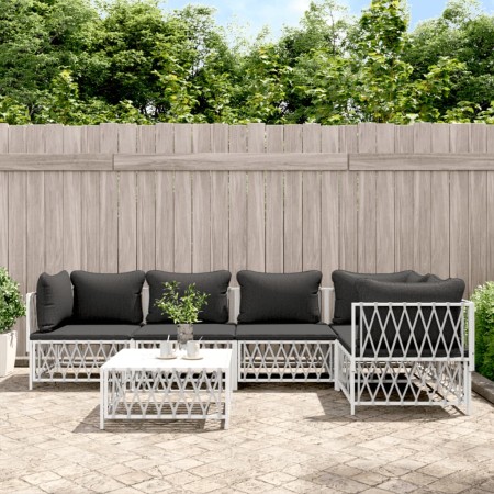 Juego de muebles de jardín 6 piezas con cojines acero blanco de vidaXL, Conjuntos de jardín - Ref: Foro24-3186874, Precio: 38...
