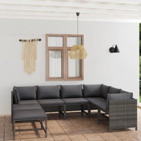 Set de muebles de jardín 8 pzas y cojines ratán sintético gris en Conjuntos de jardín | Comprar online en Foru.es