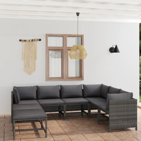 Set de muebles de jardín 8 pzas y cojines ratán sintético gris en Conjuntos de jardín | Comprar online en Foru.es
