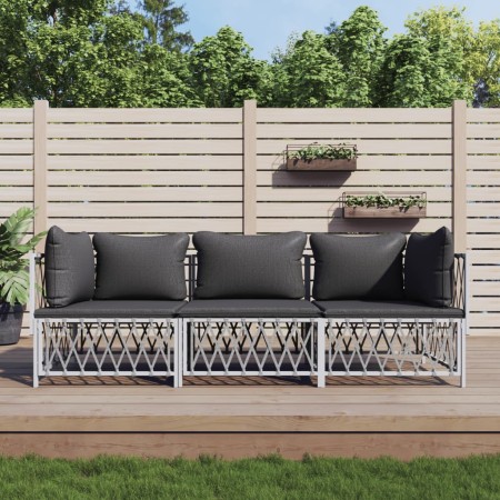 Juego de muebles de jardín 3 piezas con cojines acero blanco de vidaXL, Conjuntos de jardín - Ref: Foro24-3186816, Precio: 20...