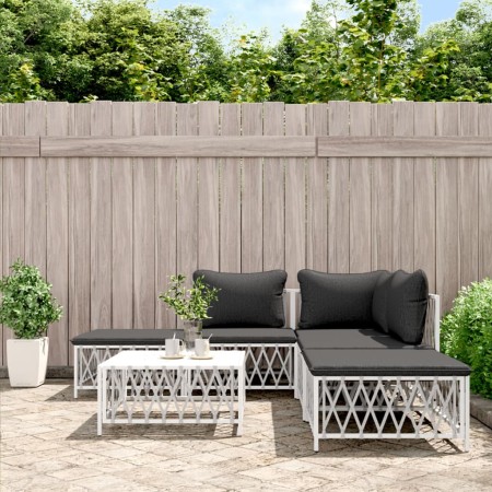 Juego de muebles de jardín 6 piezas con cojines acero blanco de vidaXL, Conjuntos de jardín - Ref: Foro24-3186880, Precio: 33...