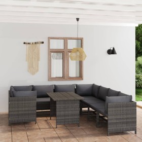 Set de muebles de jardín 9 pzas y cojines ratán sintético gris en Conjuntos de jardín | Comprar online en Foru.es