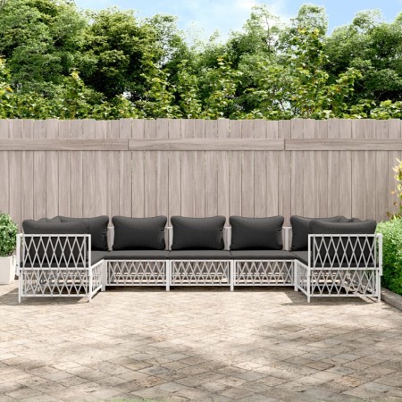 Juego de muebles de jardín 7 piezas con cojines acero blanco de vidaXL, Conjuntos de jardín - Ref: Foro24-3186922, Precio: 47...