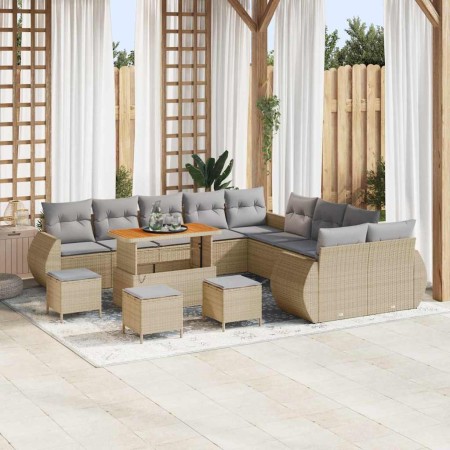 Conjunto de sofá de jardín con cojín 14 pcs beige y gris claro en Sofás de exterior | Comprar online en Foru.es