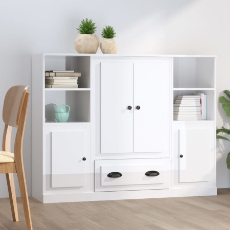Aparador alto de madera 3 piezas contrachapada blanco brillo de vidaXL, Aparadores - Ref: Foro24-3185321, Precio: 202,05 €, D...