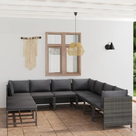Set de muebles de jardín 9 pzas y cojines ratán sintético gris en Conjuntos de jardín | Comprar online en Foru.es