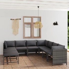Set de muebles de jardín 9 pzas y cojines ratán sintético gris en Conjuntos de jardín | Comprar online en Foru.es