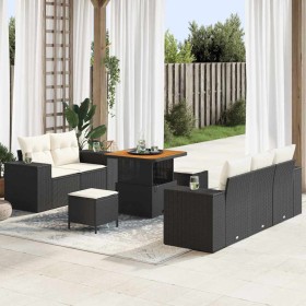 Conjunto de sofá de jardín con cojín 8 pcs Negro y crema en Sofás de exterior | Comprar online en Foru.es