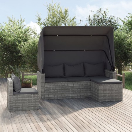 Set de sofás de jardín 4 pzas y cojines ratán sintético gris de vidaXL, Conjuntos de jardín - Ref: Foro24-3186649, Precio: 41...
