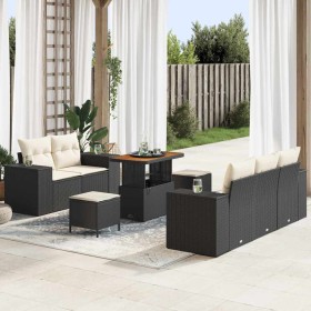 Conjunto de sofá de jardín con cojín 8 pcs Negro y crema en Sofás de exterior | Comprar online en Foru.es