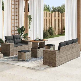 Conjunto de sofá de jardín 8 pcs Gris Rattan de Poliéster en Sofás de exterior | Comprar online en Foru.es