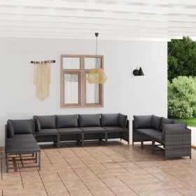 Set de muebles de jardín 10 pzas y cojines ratán sintético gris en Conjuntos de jardín | Comprar online en Foru.es