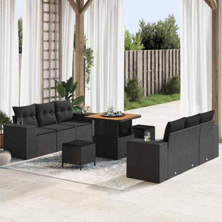 Conjunto de sofá de jardín 9 pcs Negro Rattan de Poliéster en Sofás de exterior | Comprar online en Foru.es