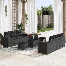 Conjunto de sofá de jardín 9 pcs Negro Rattan de Poliéster en Sofás de exterior | Comprar online en Foru.es