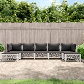 Juego de muebles de jardín 7 piezas y cojines acero blanco de vidaXL, Conjuntos de jardín - Ref: Foro24-3186904, Precio: 427,...