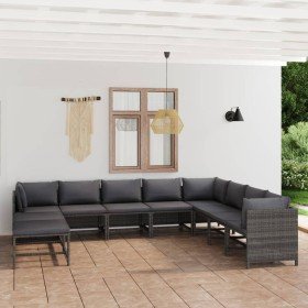 Set de muebles de jardín 11 pzas y cojines ratán sintético gris en Conjuntos de jardín | Comprar online en Foru.es
