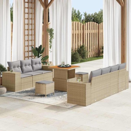 Conjunto de sofá de jardín con cojín 10 pcs Beige y Gris Claro en Sofás de exterior | Comprar online en Foru.es
