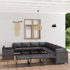 Set de muebles de jardín 12 pzas y cojines ratán sintético gris en Conjuntos de jardín | Comprar online en Foru.es