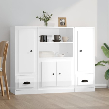 Aparador alto de madera 3 piezas contrachapada blanco brillo de vidaXL, Aparadores - Ref: Foro24-3185313, Precio: 226,29 €, D...