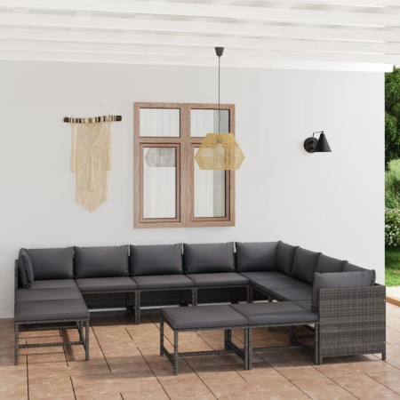 Set de muebles de jardín 12 pzas y cojines ratán sintético gris en Conjuntos de jardín | Comprar online en Foru.es