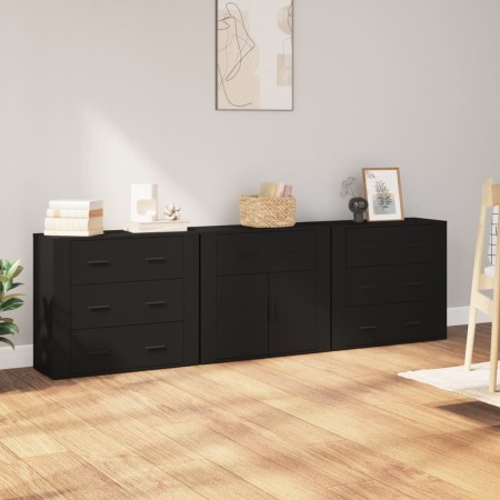 Aparadores 3 piezas madera contrachapada negro de vidaXL, Aparadores - Ref: Foro24-3185424, Precio: 267,53 €, Descuento: %
