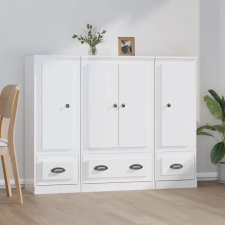 High wooden sideboard 3 pieces glossy white plywood by vidaXL, Sideboards - Ref: Foro24-3185297, Price: 220,43 €, Discount: %