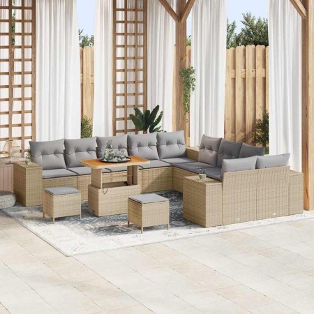 Conjunto de sofá de jardín con cojín 13 pcs Beige y Gris Claro en Sofás de exterior | Comprar online en Foru.es