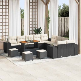 Conjunto de sofá de jardín 14 pcs Negro y crema ratán sintético en Sofás de exterior | Comprar online en Foru.es