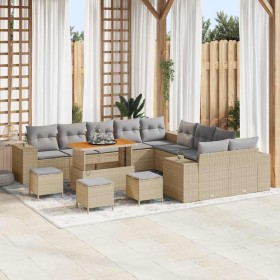Conjunto de sofá de jardín con cojín 14 pcs Beige y Gris Claro en Sofás de exterior | Comprar online en Foru.es