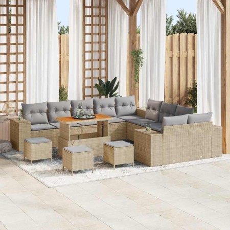 Conjunto de sofá de jardín con cojín 14 pcs Beige y Gris Claro en Sofás de exterior | Comprar online en Foru.es