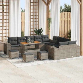 Conjunto de sofá de jardín 14 pcs Gris ratán sintético en Sofás de exterior | Comprar online en Foru.es