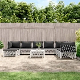 9-piece garden furniture set with cushions white steel by vidaXL, Garden sets - Ref: Foro24-3186914, Price: 555,63 €, Discoun...