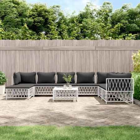 Juego de muebles de jardín 9 piezas con cojines acero blanco de vidaXL, Conjuntos de jardín - Ref: Foro24-3186914, Precio: 56...