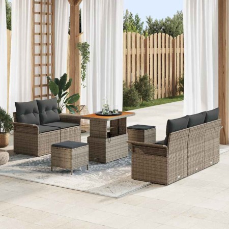 Conjunto de sofá de jardín con cojín con almohada 8 pcs Gris en Sofás de exterior | Comprar online en Foru.es