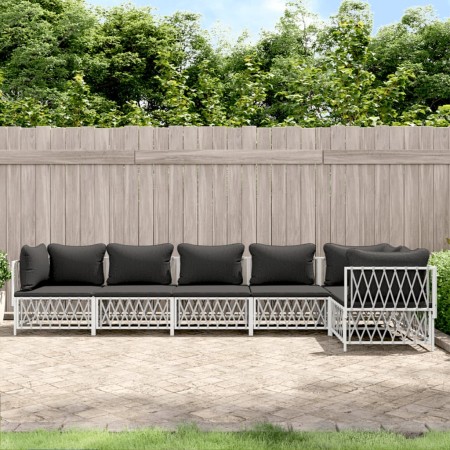 Juego de muebles de jardín 6 piezas con cojines acero blanco de vidaXL, Conjuntos de jardín - Ref: Foro24-3186876, Precio: 41...