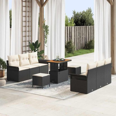 Conjunto de sofá de jardín con cojín 9 pcs Negro y crema en Sofás de exterior | Comprar online en Foru.es