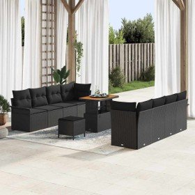 Conjunto de sofá de jardín con cojín con almohada 11 pcs Negro en Sofás de exterior | Comprar online en Foru.es