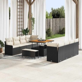 Conjunto de sofá de jardín con cojín 11 pcs Negro y crema en Sofás de exterior | Comprar online en Foru.es
