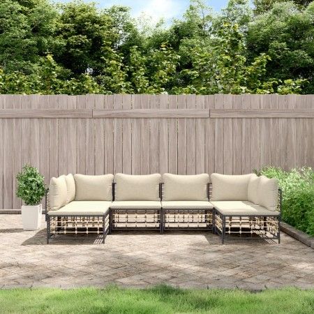Juego de muebles de jardín 6 pzas cojines antracita ratán PE de vidaXL, Sofás de exterior - Ref: Foro24-3186786, Precio: 502,...
