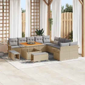 Conjunto de sofá de jardín con cojín 13 pcs Beige y Gris Claro en Sofás de exterior | Comprar online en Foru.es