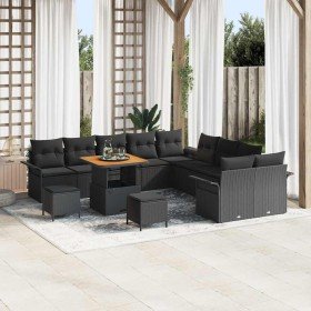 Conjunto de sofá de jardín con cojín con almohada 13 pcs Negro en Sofás de exterior | Comprar online en Foru.es