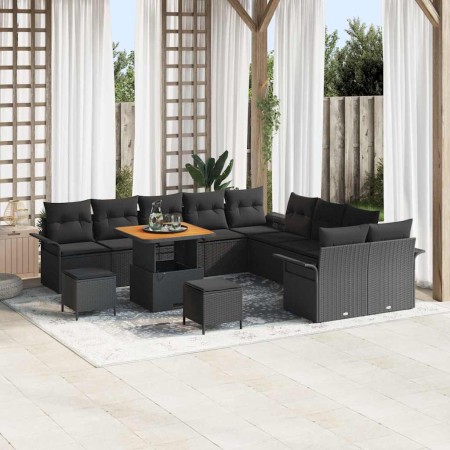 Conjunto de sofá de jardín con cojín con almohada 13 pcs Negro en Sofás de exterior | Comprar online en Foru.es