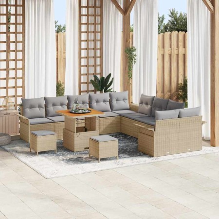 Conjunto de sofá de jardín con cojín 13 pcs Beige y Gris Claro en Sofás de exterior | Comprar online en Foru.es