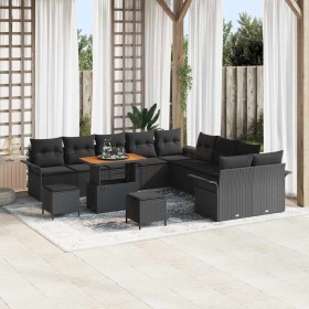 Conjunto de sofá de jardín con cojín con almohada 13 pcs Negro en Sofás de exterior | Comprar online en Foru.es