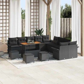 Conjunto de sofá de jardín con cojín con almohada 14 pcs Negro en Sofás de exterior | Comprar online en Foru.es