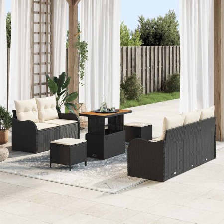 Conjunto de sofá de jardín con cojín 8 pcs Negro y crema en Sofás de exterior | Comprar online en Foru.es