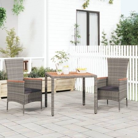 Mesa de jardín ratán PE gris y superficie madera maciza acacia de vidaXL, Mesas de jardín - Ref: Foro24-319549, Precio: 97,85...